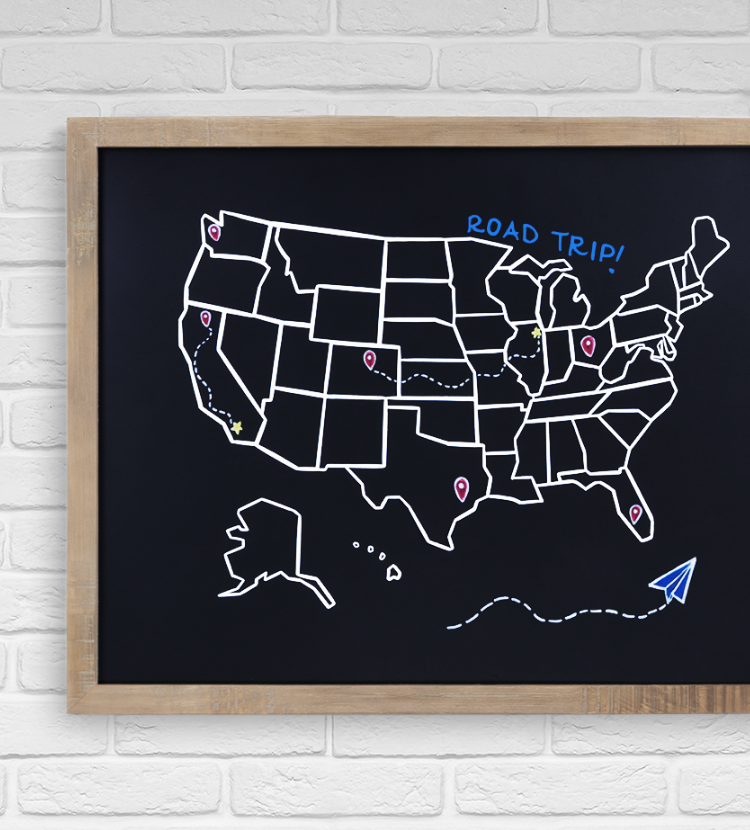 chalkboard with image of United States map